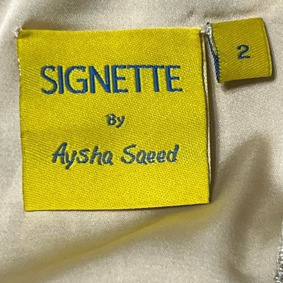 Signette Metallic Gold Floral Brocade Beige Lace Cap Sleeve Empire Waist Dress - Picture 6 of 12